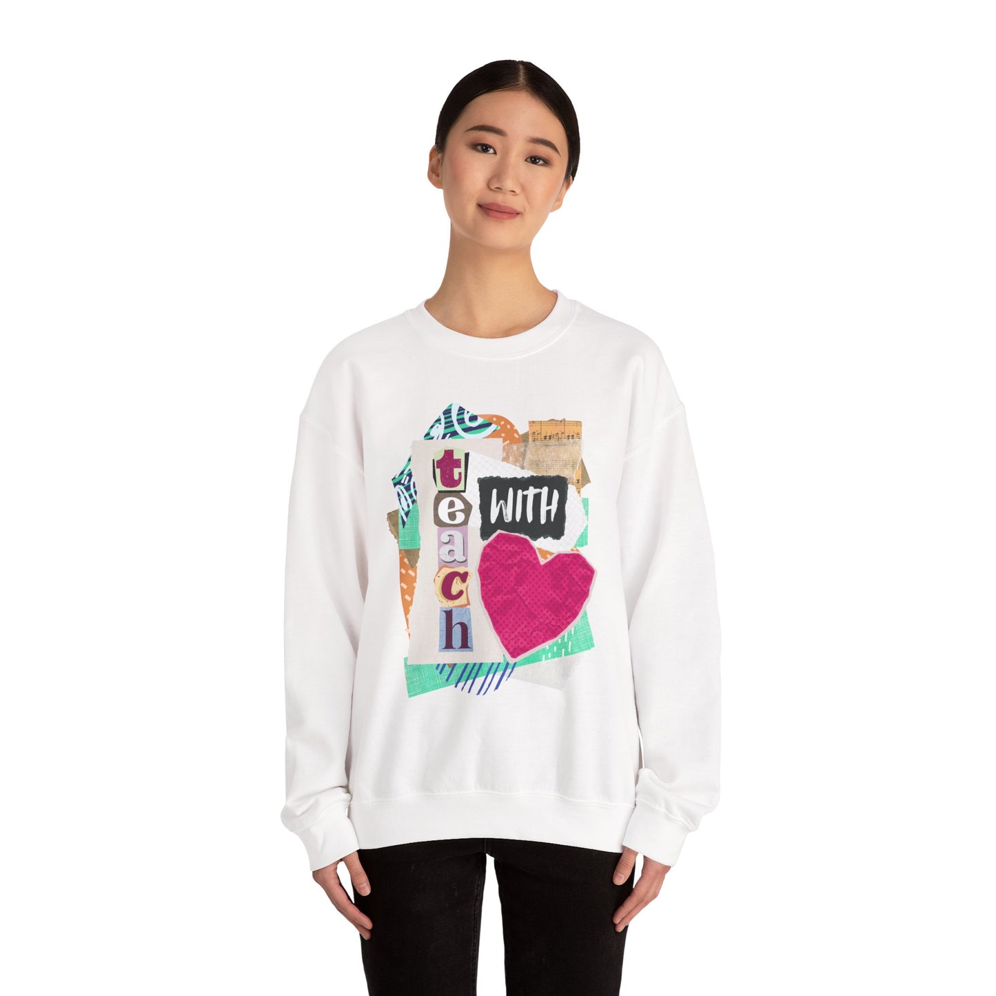 Pink Teach with Love Crewneck Sweatshirt
