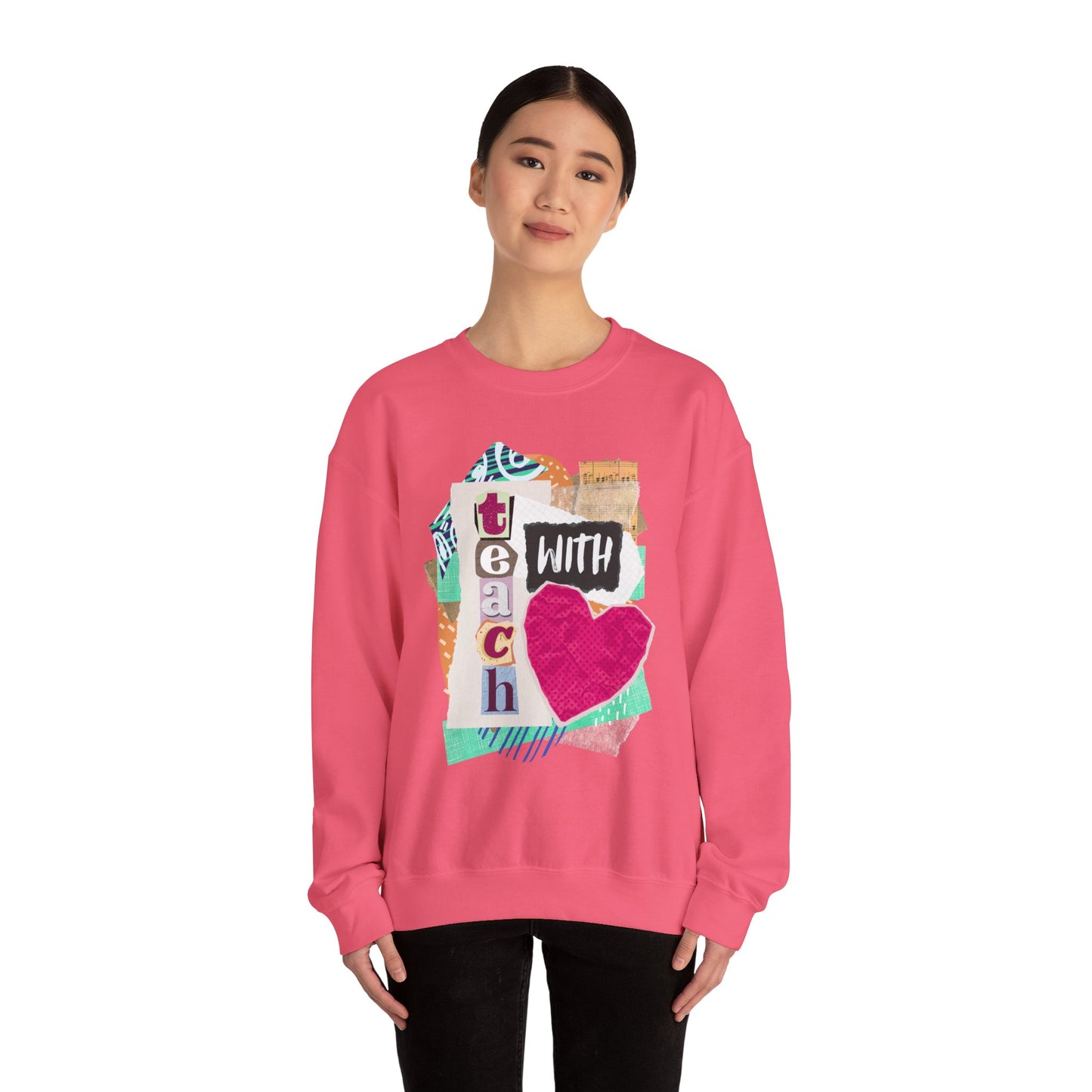 Pink Teach with Love Crewneck Sweatshirt
