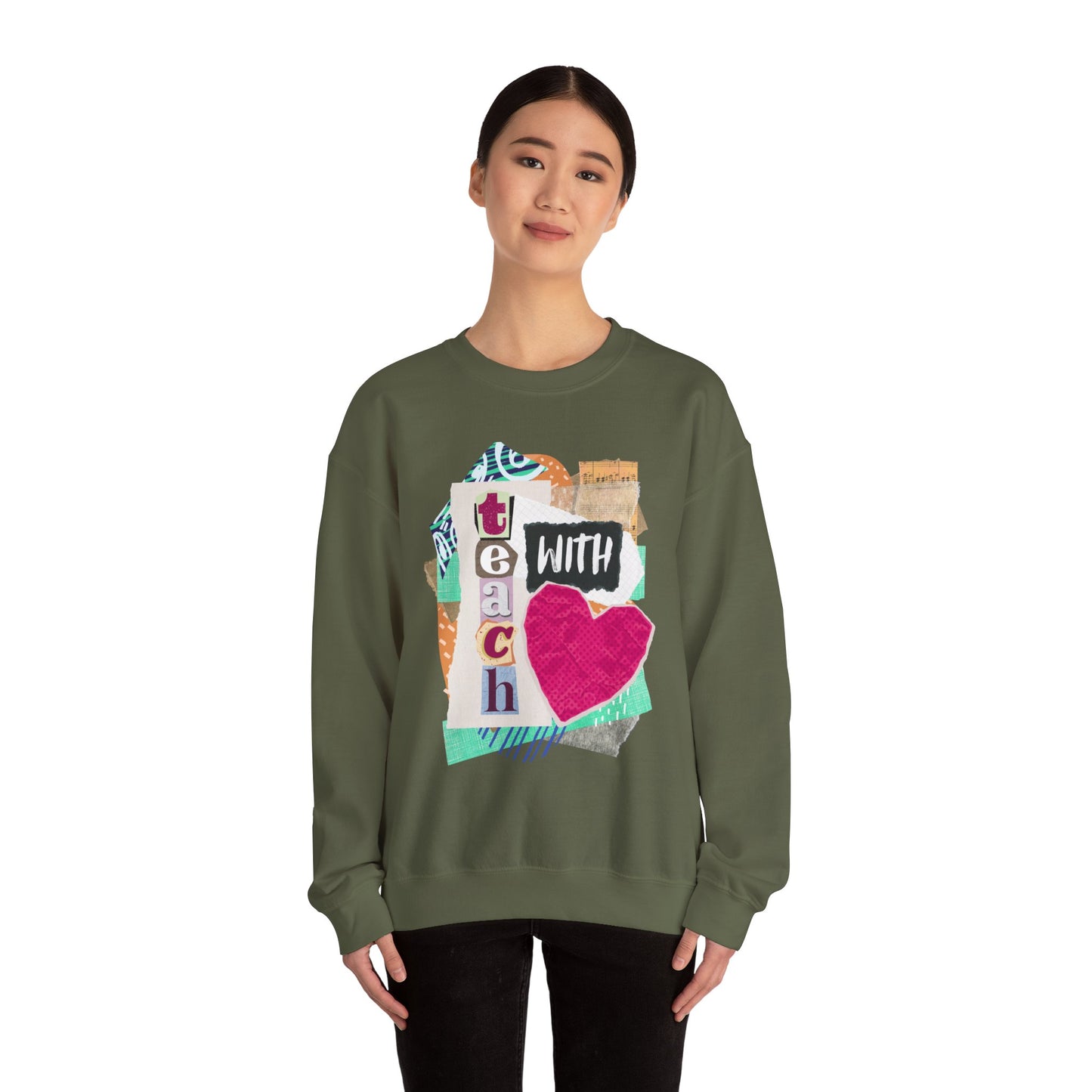 Pink Teach with Love Crewneck Sweatshirt